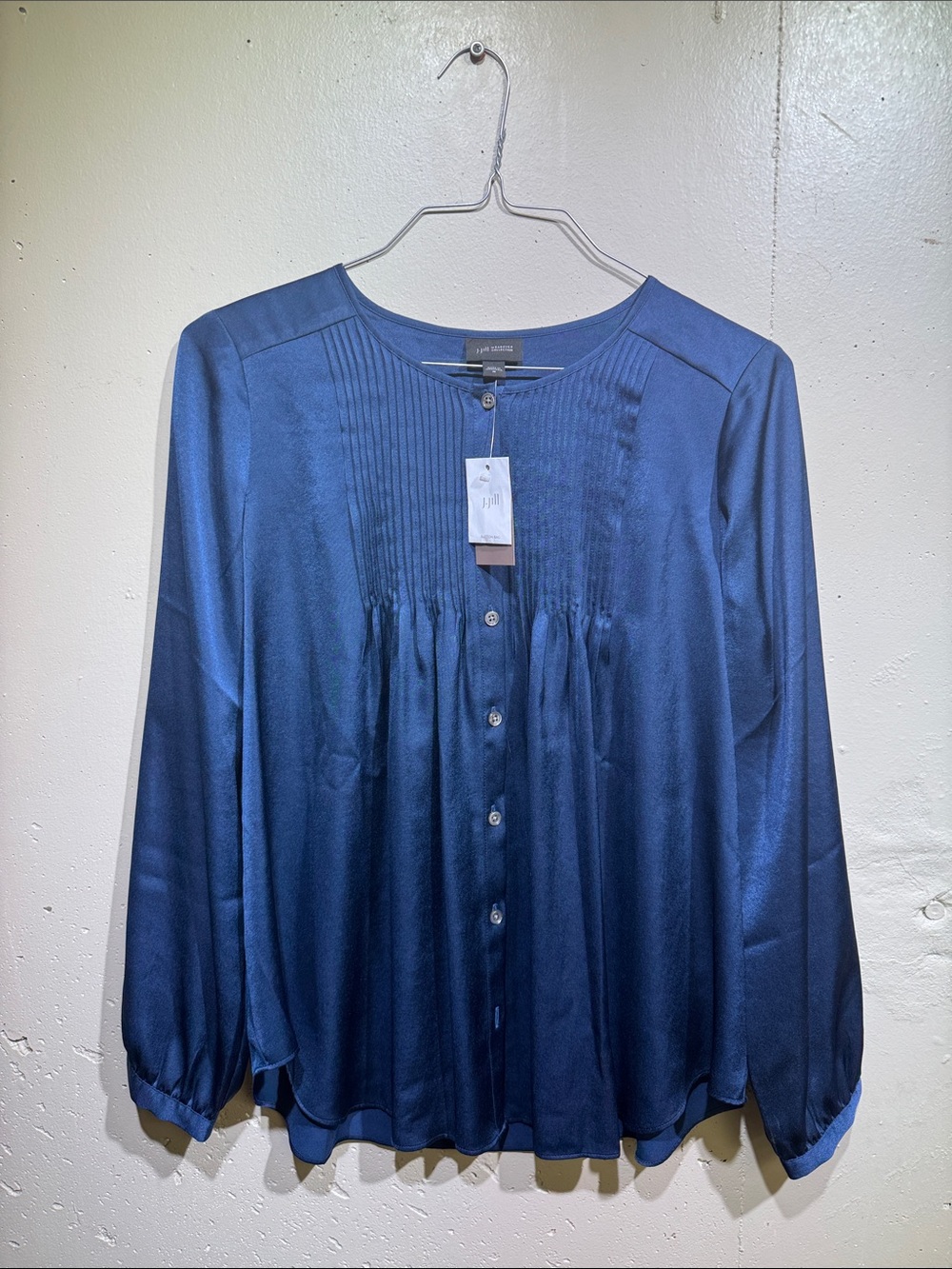 J.Jill  Navy Pintuck Button-Front Blouse